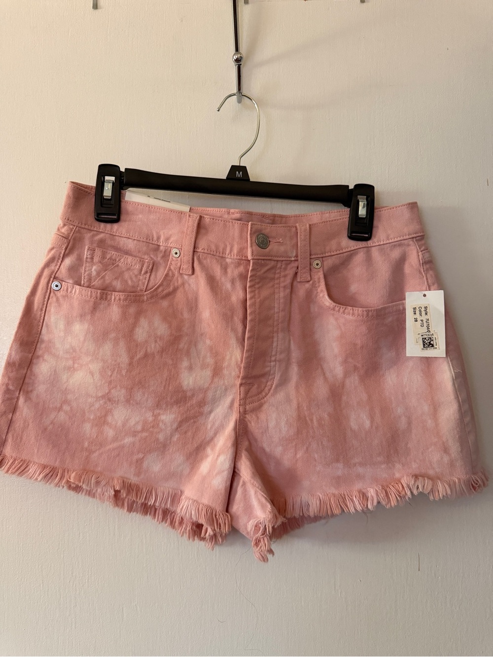 7 For All Mankind Pink Tie-Dye Denim Shorts